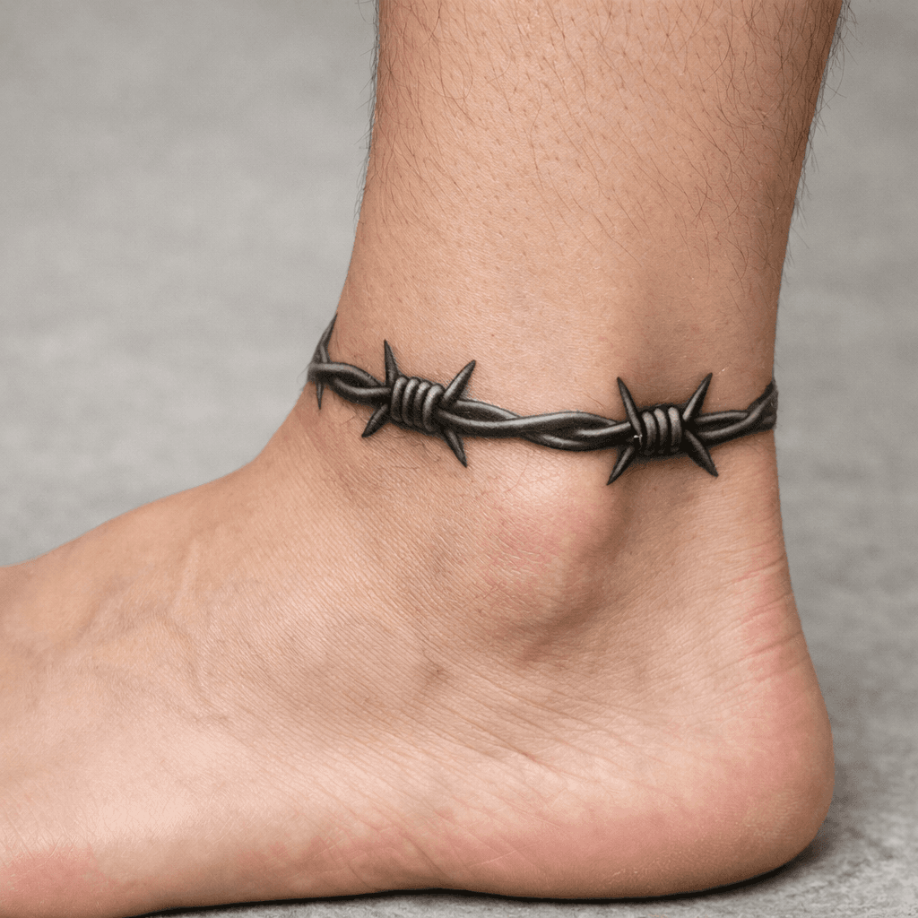 ブラック&グレーの有刺鉄線タトゥーの参考例