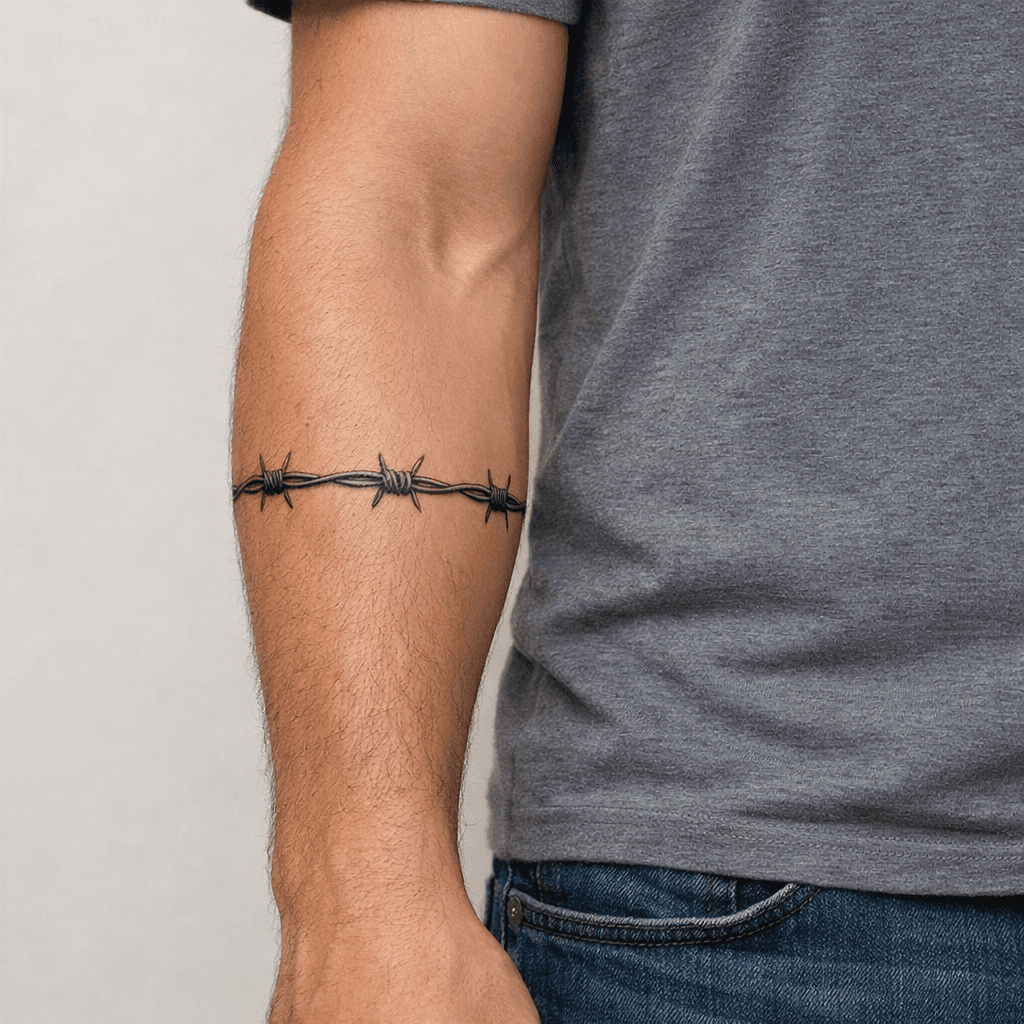 前腕に入れた有刺鉄線タトゥーの参考例