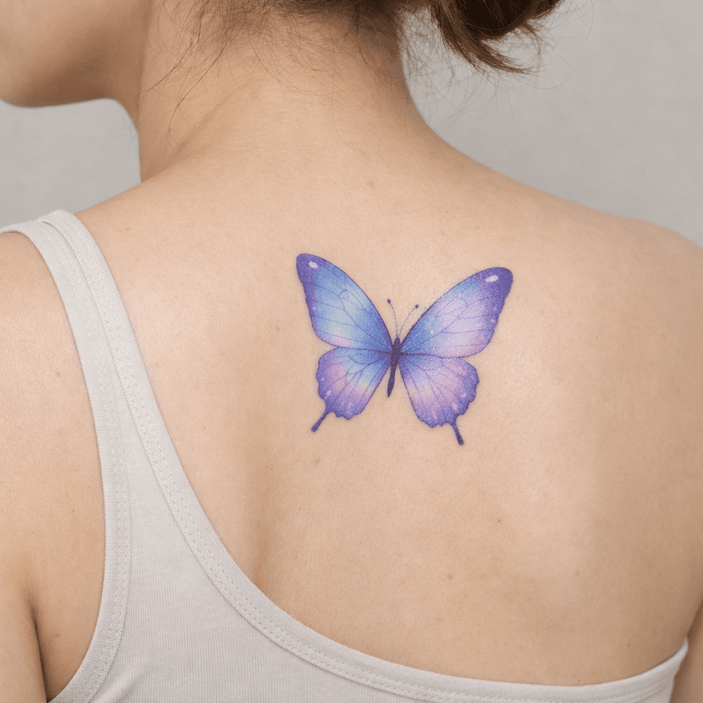 ブルー・パープル系の蝶タトゥーの参考例