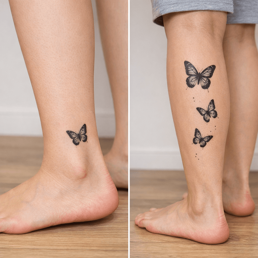 足首・ふくらはぎに入れた蝶タトゥーの参考例