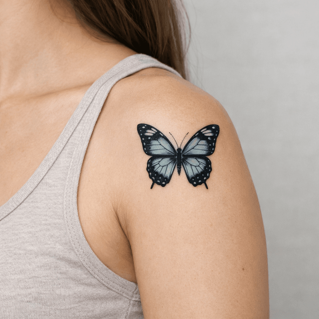 蝶らしさが出るミドルサイズの蝶タトゥーの参考例