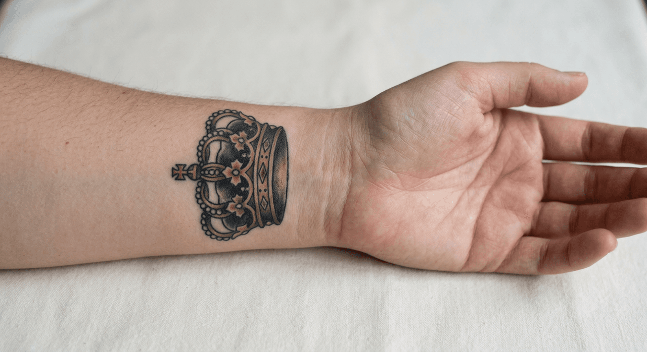 ゴールド系カラーの王冠タトゥーの参考例