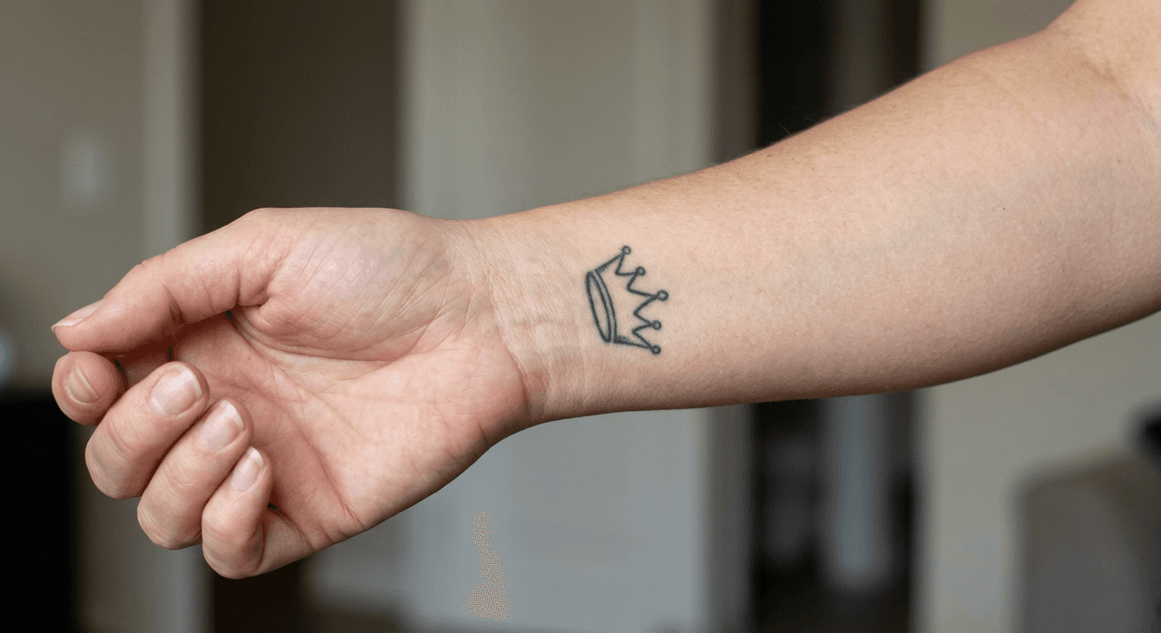 手首に入れた王冠タトゥーの参考例