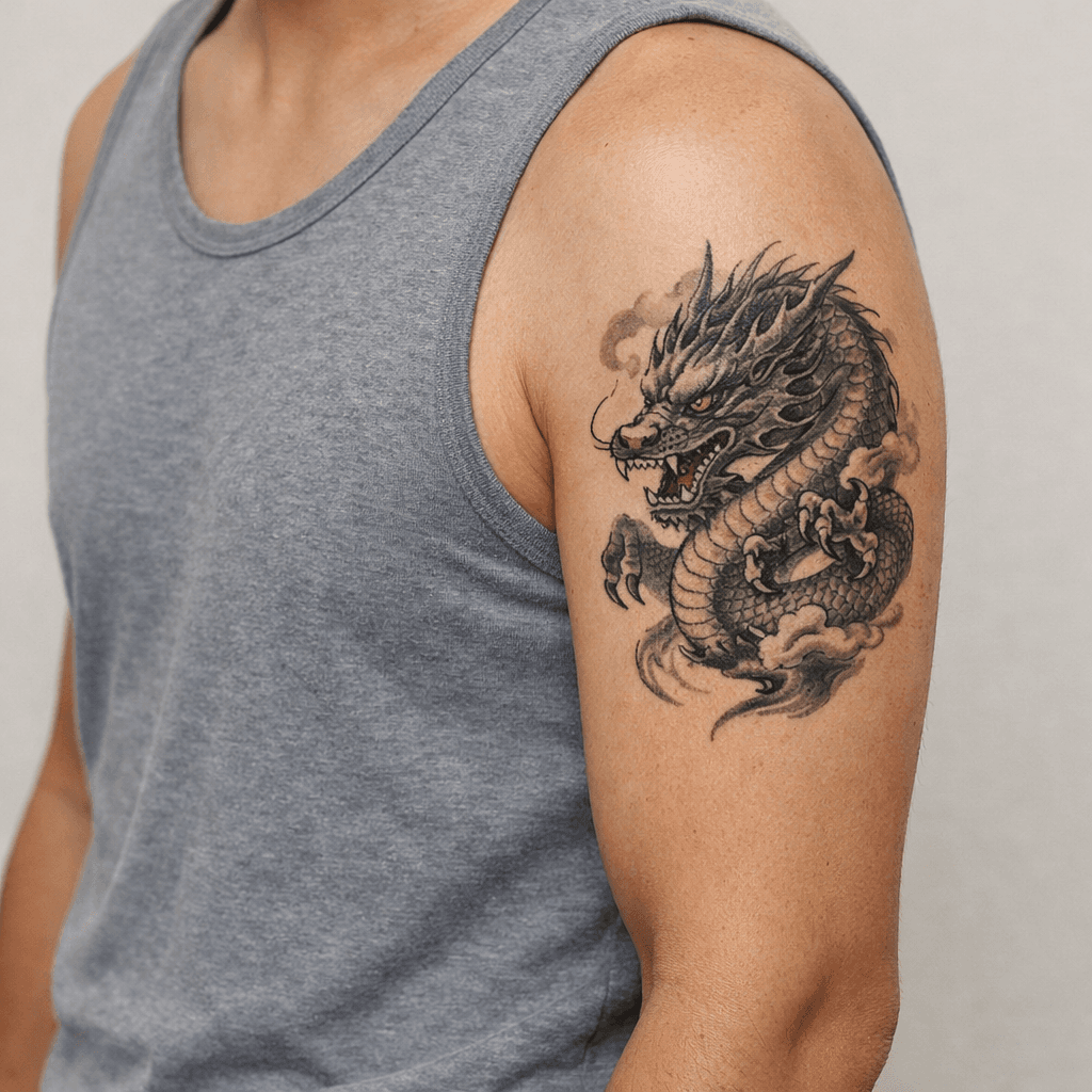存在感のある中型の龍タトゥーの参考例
