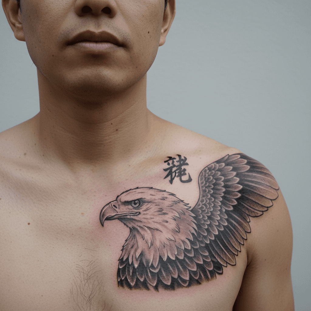 ブラック&グレーの鷲タトゥーの参考例