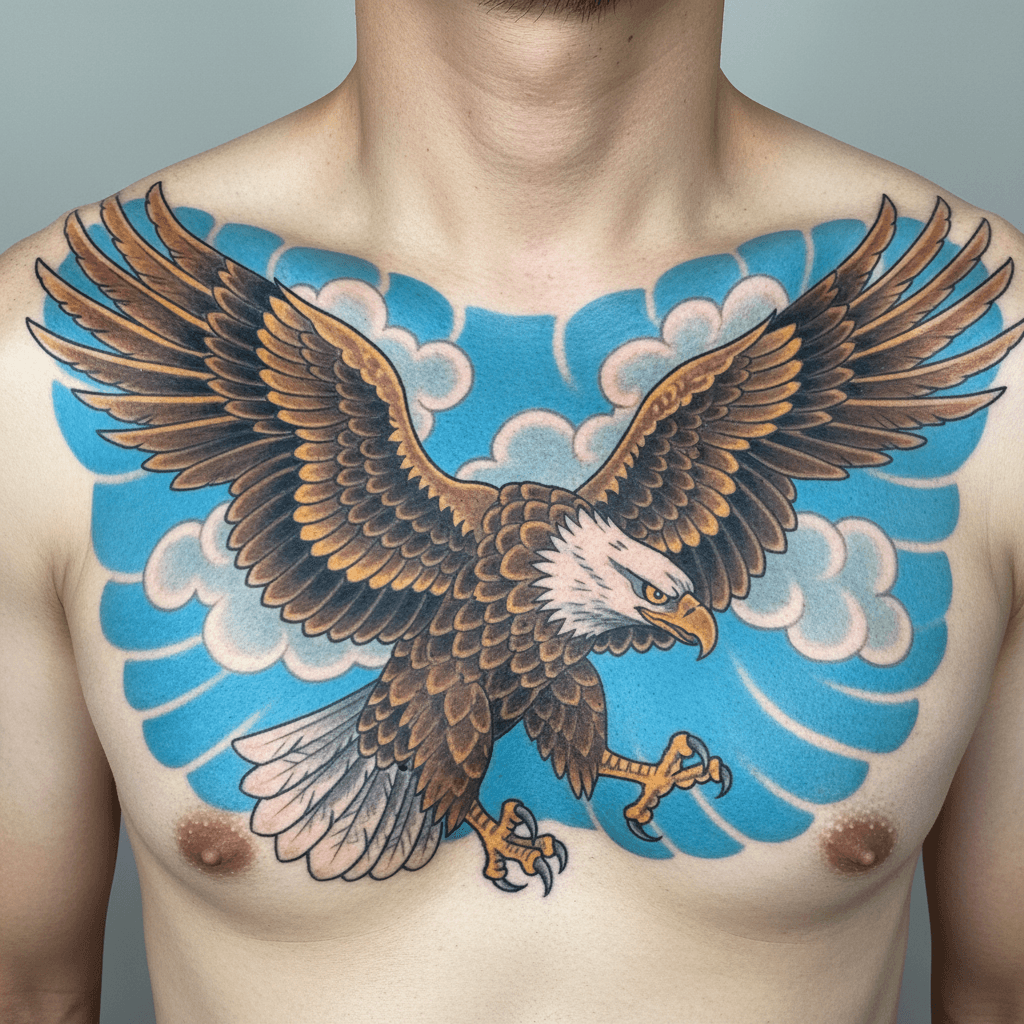 フルカラーの鷲タトゥーの参考例