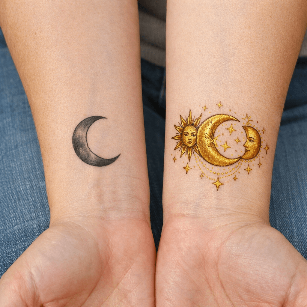 ゴールド・サンアンドムーン系の月タトゥーの参考例