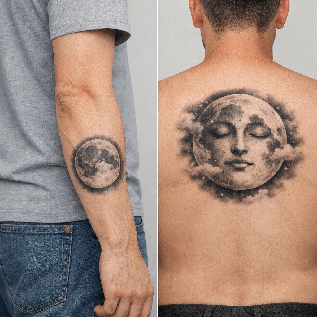 前腕・背中に入れた月タトゥーの参考例