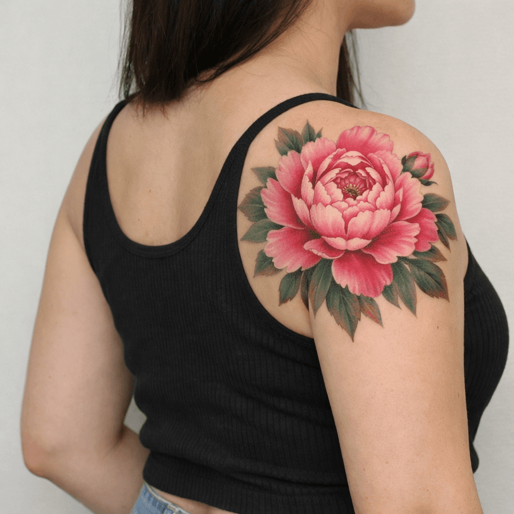 大きめの牡丹タトゥーの参考例