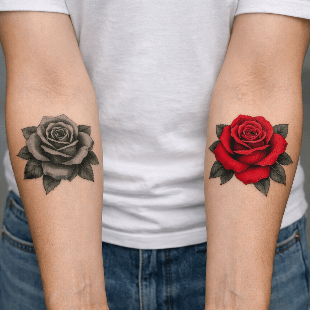 赤いバラのバラタトゥーの参考例