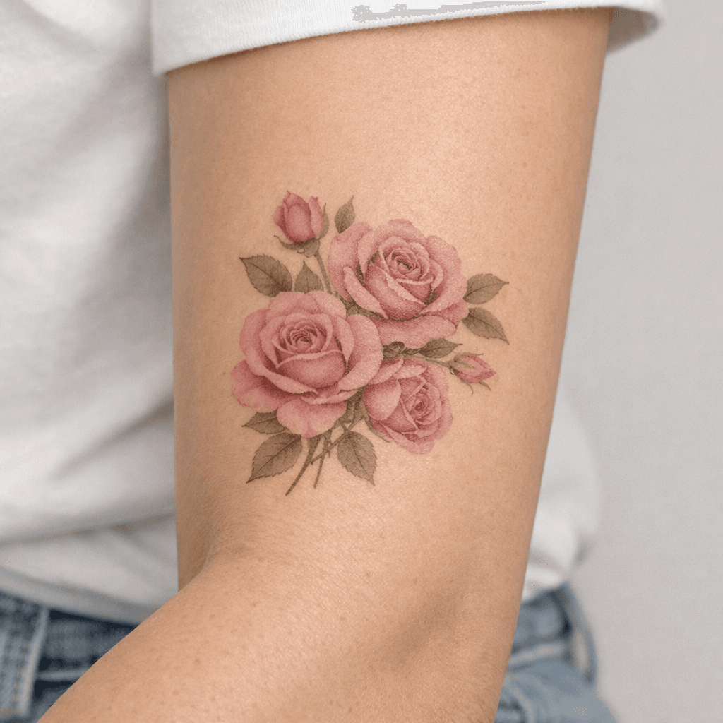 くすみカラー・ピンク系のバラタトゥーの参考例