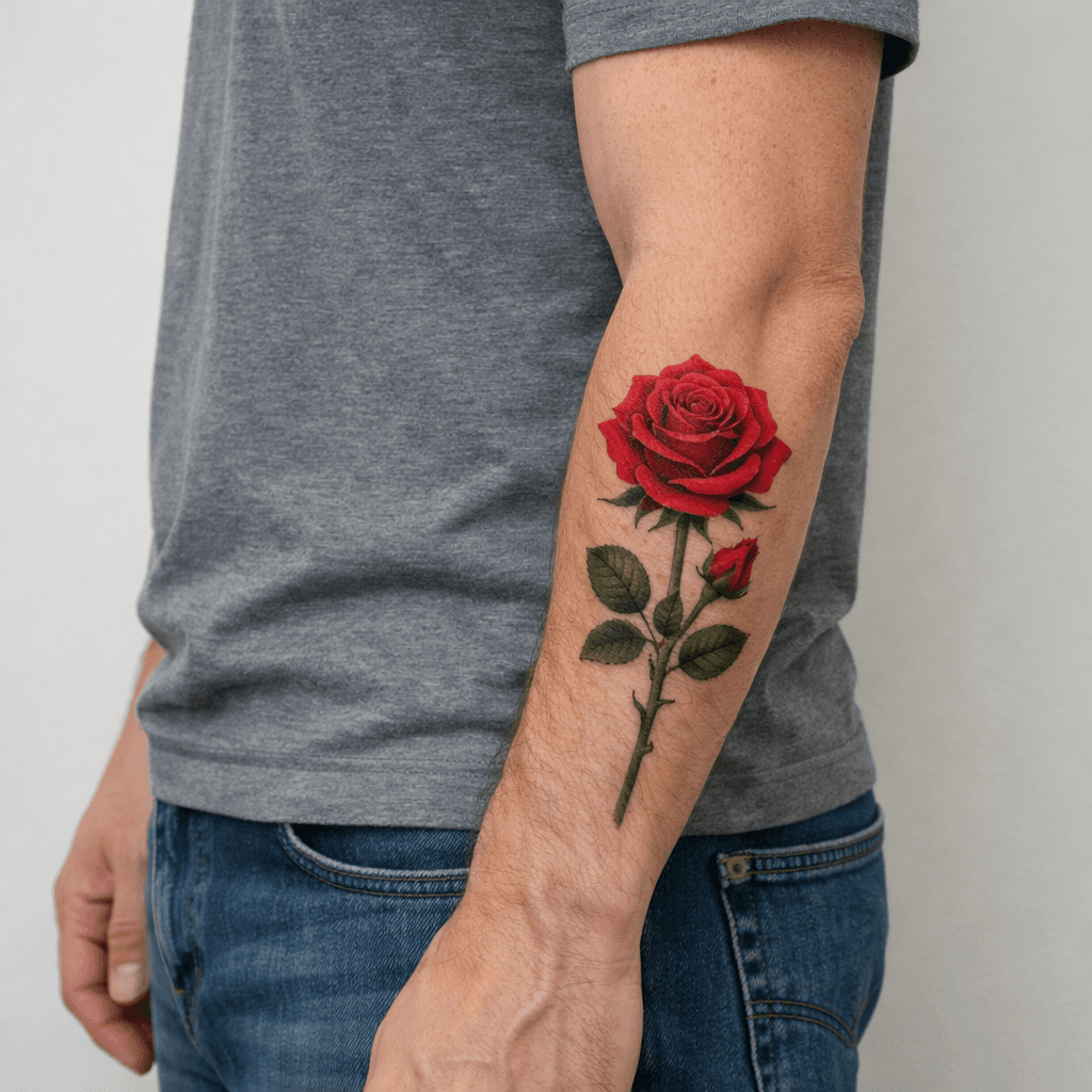 前腕に入れたバラタトゥーの参考例