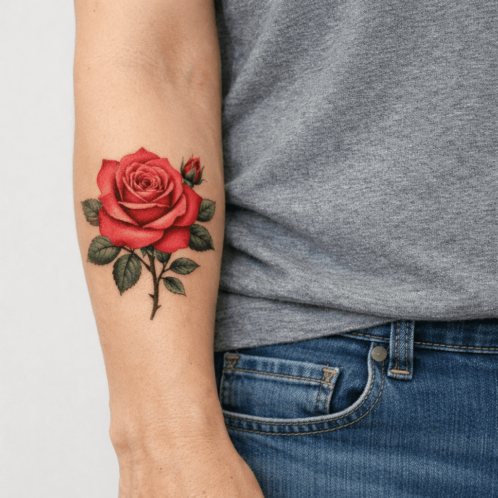 ミドルサイズのバラタトゥーの参考例