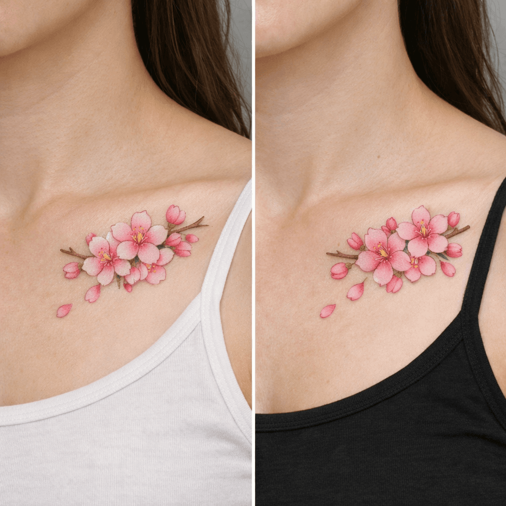 ピンク系カラーの桜タトゥーの参考例