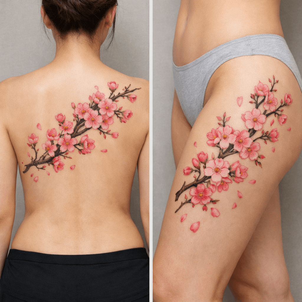 背中・太ももに入れた桜タトゥーの参考例