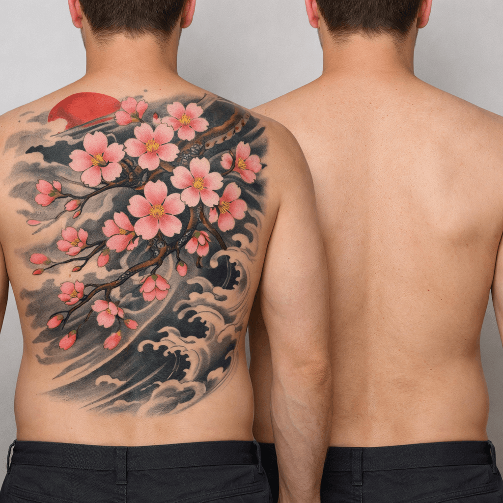 和テイストの大型構図の桜タトゥーの参考例