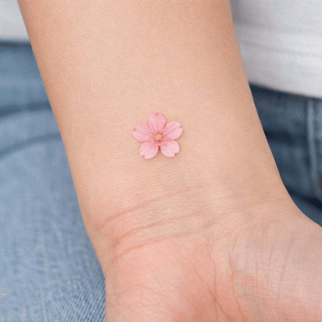 一輪のワンポイントの桜タトゥーの参考例