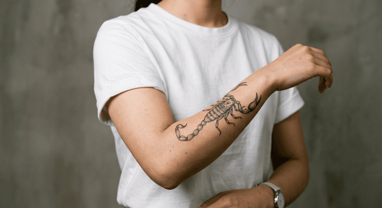 前腕の内側に入れたサソリタトゥーの参考例