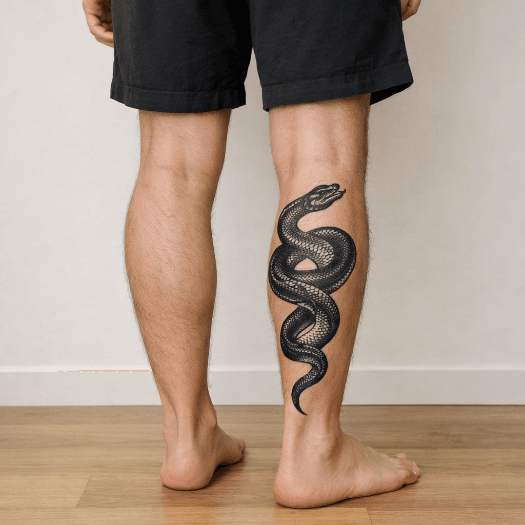 ふくらはぎに入れた蛇タトゥーの参考例