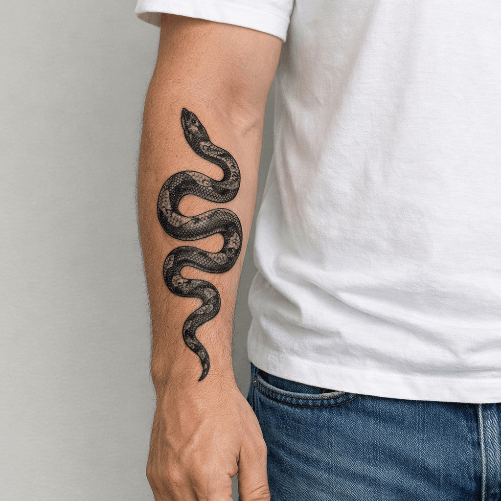 前腕から手首に入れた蛇タトゥーの参考例