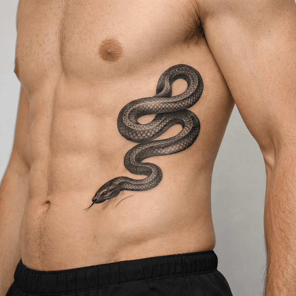 肋骨に入れた蛇タトゥーの参考例