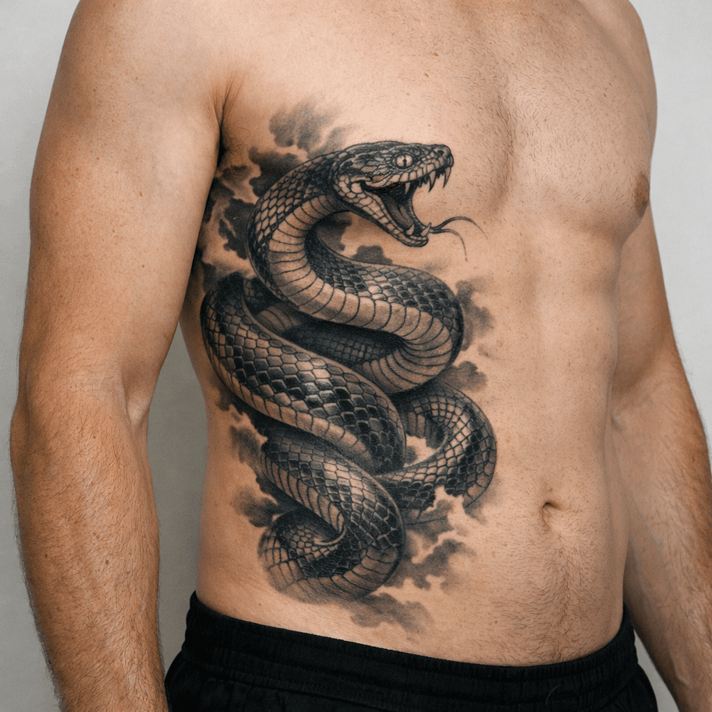 存在感の強い大型の蛇タトゥーの参考例