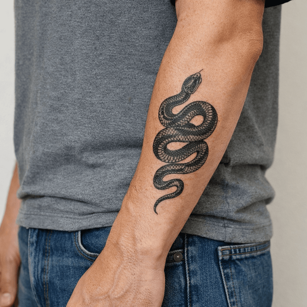 流れが出るミドルサイズの蛇タトゥーの参考例
